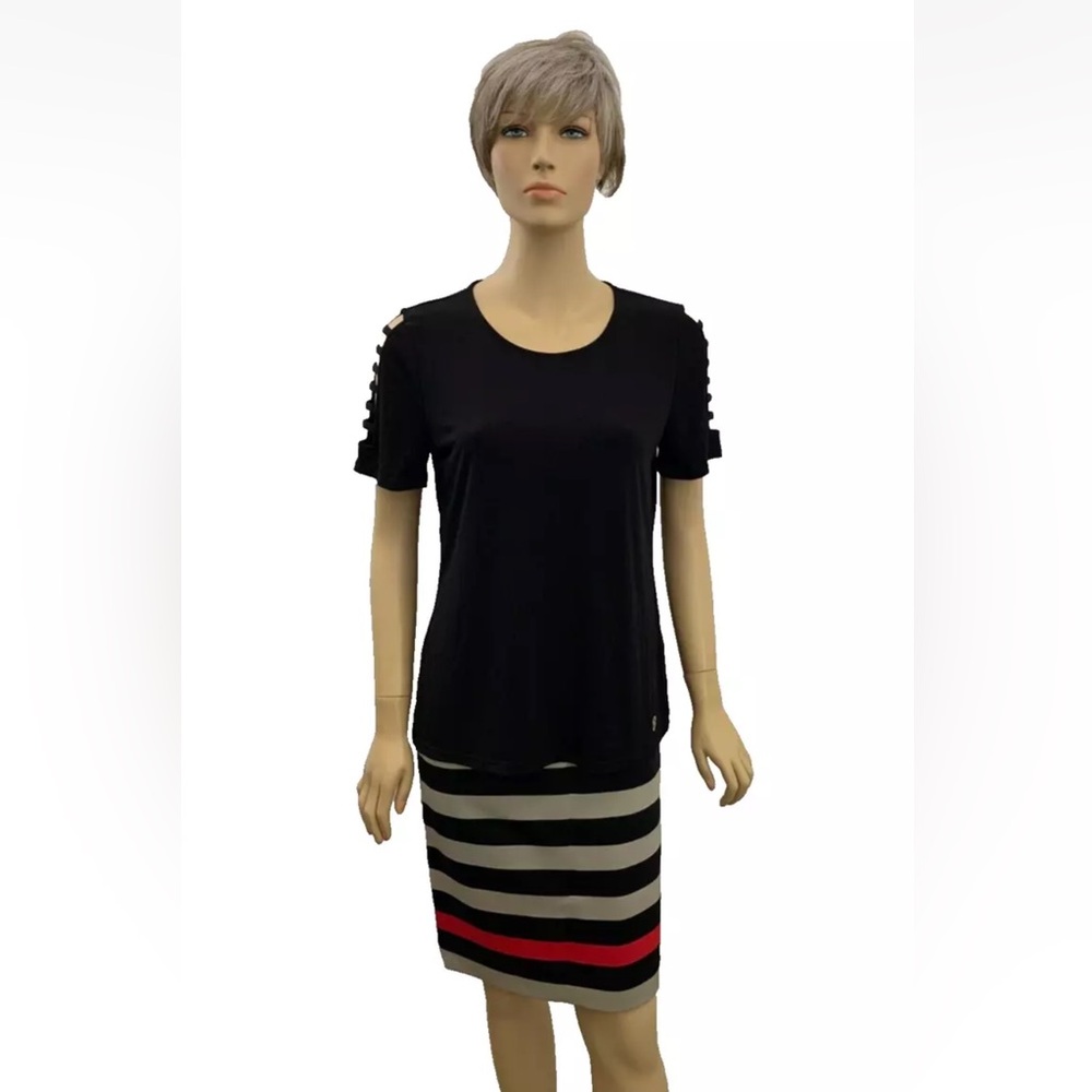 NWT Michael Kors Black Top Jersey Stretch Fabric Short Sleeves Size-M